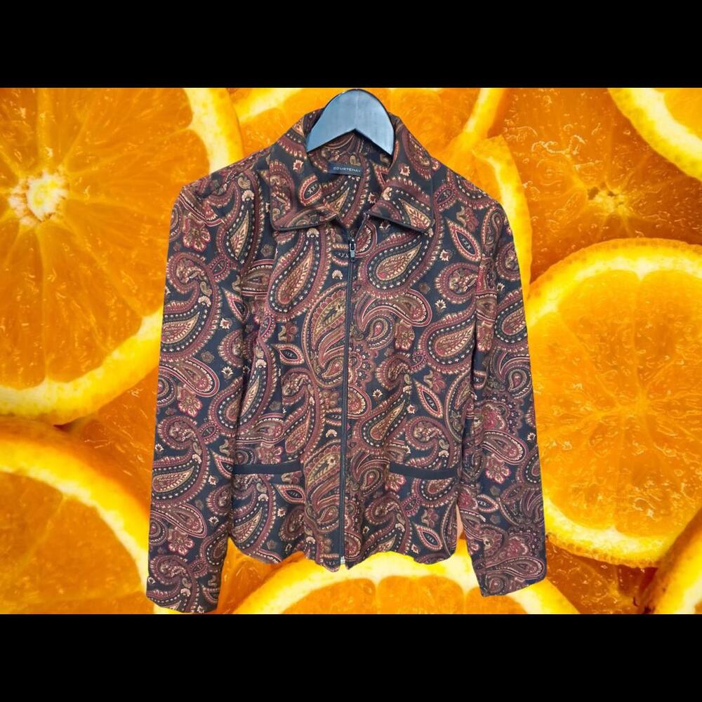 Courtenay Black, Tan and Red Paisley Full Zip Blazer Size 10P